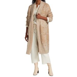 THE GREAT. The Winter Flower Full Length Lodge Sweater Tan & Cream Cardigan Sz S